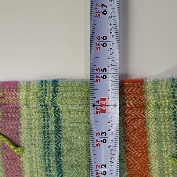 Victoire Mathieu Paris Merino Wool Fringed Scarf, Green Orange Purple Stripe - Picture 7 of 7